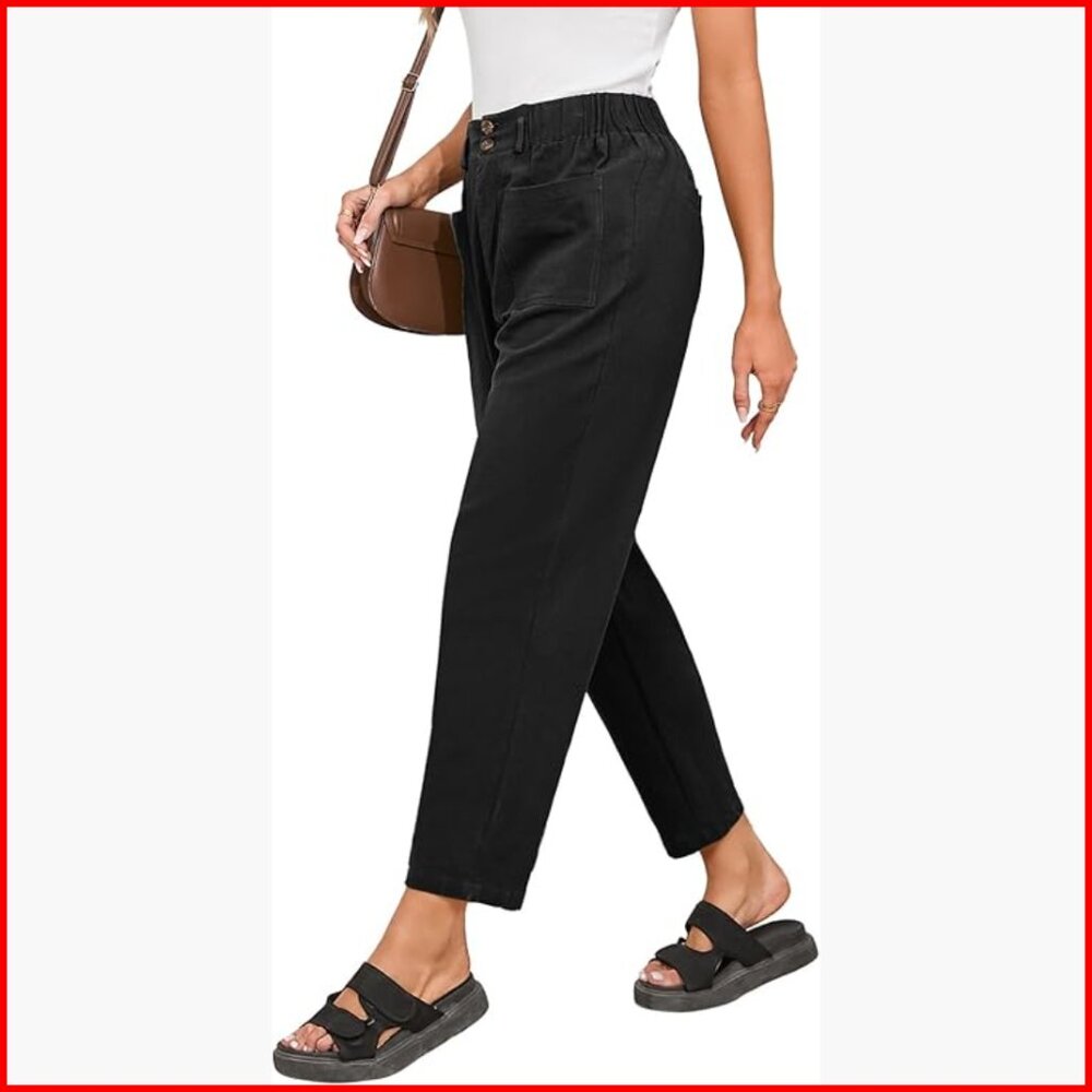 High Waisted Cotton Harem Capri Pants with Pockets Casual Summer Slacks